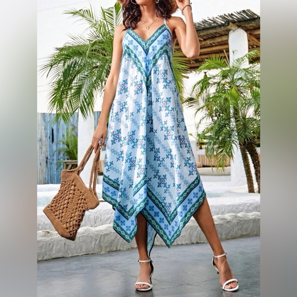 Geometric Tribal Print Cami Dress | Bohemian Maxi Summer Dress